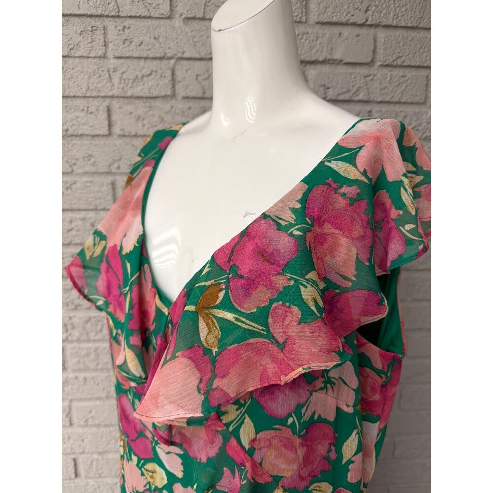 London Times Women's Ruffle Sleeve Watercolor Bloom Print Maxi Dress Size 16 - Picture 10 of 12